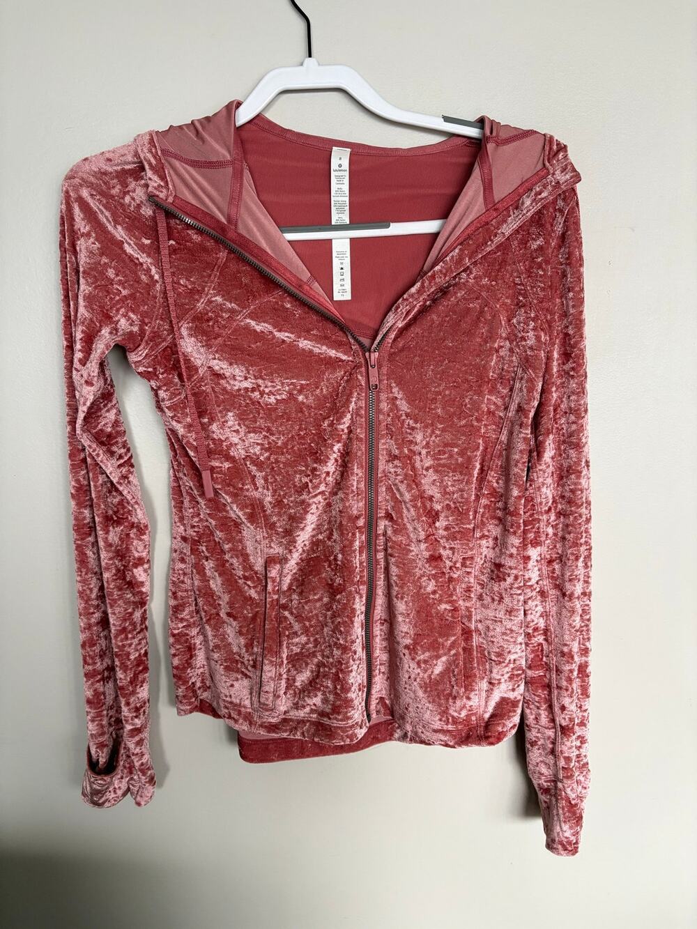 Lululemon Hooded Define Jacket CV Crushed Velvet Pink Size 8 LW4BOSS